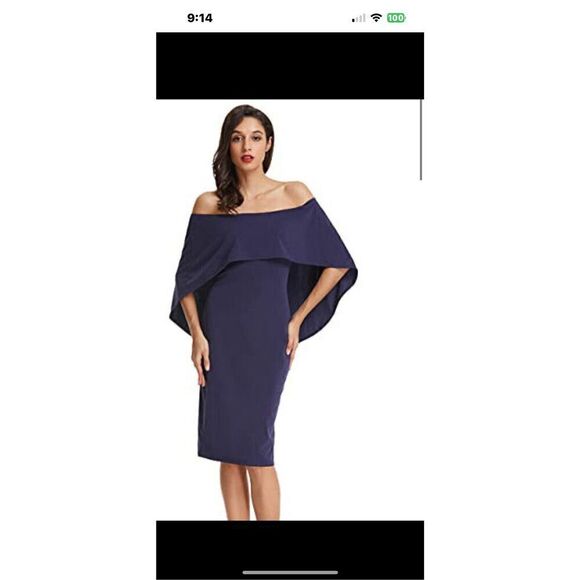 Grace Karin L Off Shoulder Batwing Cape Knee Length Dress Blue Cocktail Party - Picture 2 of 10